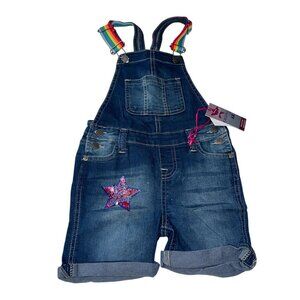 Girls Vigoss Denim Shortalls Size 6X With Rainbow Straps & Glitter Star